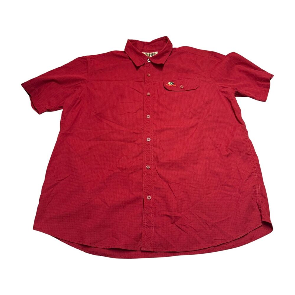 Mossy Oak Shirt Mens XL Red Plaid Cotton Classic Short Sleeve Collared Button-Up - Picture 1 of 9